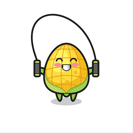 corn character cartoon with skipping rope , cute style design for t shirt, sticker, logo elementのイラスト素材
