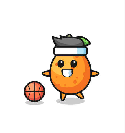 Illustration of kumquat cartoon is playing basketball , cute style design for t shirt, sticker, logo elementのイラスト素材