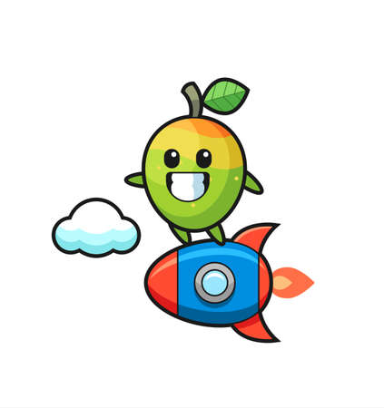 mango mascot character riding a rocket , cute style design for t shirt, sticker, logo elementのイラスト素材