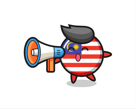 malaysia flag badge character illustration holding a megaphone , cute style design for t shirt, sticker, logo elementのイラスト素材