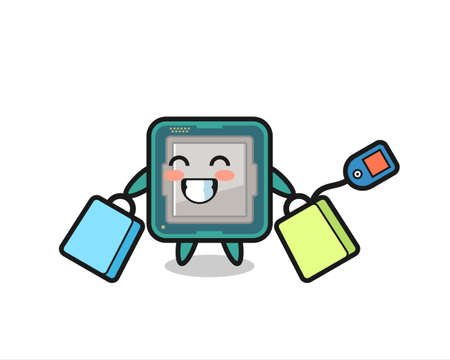 processor mascot cartoon holding a shopping bag , cute style design for t shirt, sticker, logo elementのイラスト素材