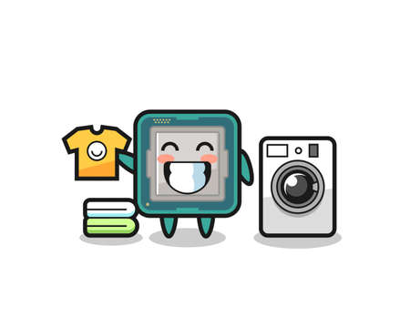 Mascot cartoon of processor with washing machine , cute style design for t shirt, sticker, logo elementのイラスト素材