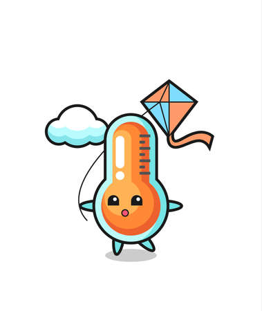 thermometer mascot illustration is playing kiteのイラスト素材