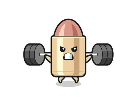 bullet mascot cartoon with a barbell , cute style design for t shirt, sticker, logo elementのイラスト素材