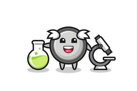 Mascot character of button cell as a scientist , cute style design for t shirt, sticker, logo elementのイラスト素材