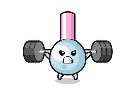 cotton bud mascot cartoon with a barbell , cute style design for t shirt, sticker, logo elementのイラスト素材
