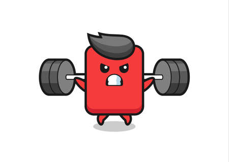 red card mascot cartoon with a barbell , cute style design for t shirt, sticker, logo elementのイラスト素材