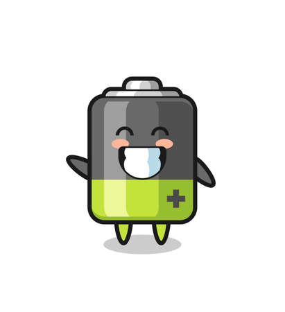 battery cartoon character doing wave hand gesture , cute style design for t shirt, sticker, logo elementのイラスト素材
