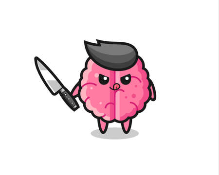 cute brain mascot as a psychopath holding a knife , cute style design for t shirt, sticker, logo elementのイラスト素材