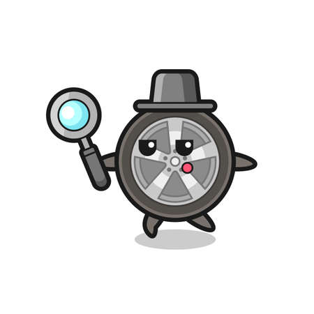 car wheel cartoon character searching with a magnifying glass , cute style design for t shirt, sticker, logo elementのイラスト素材