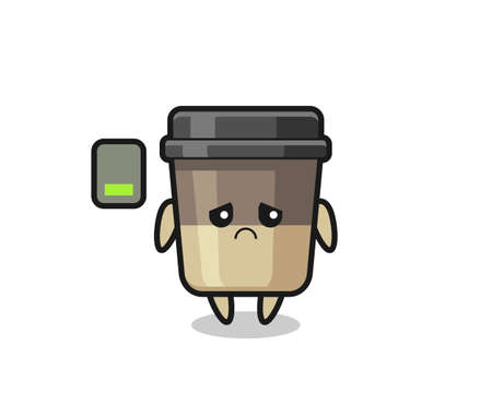 coffee cup mascot character doing a tired gesture , cute style design for t shirt, sticker, logo elementのイラスト素材