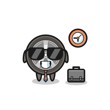 Cartoon mascot of car wheel as a businessman , cute style design for t shirt, sticker, logo elementのイラスト素材