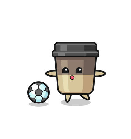 Illustration of coffee cup cartoon is playing soccer , cute style design for t shirt, sticker, logo elementのイラスト素材