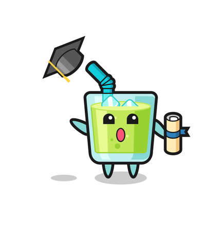Illustration of melon juice cartoon throwing the hat at graduation , cute style design for t shirt, sticker, logo elementのイラスト素材