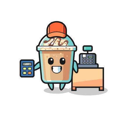 Illustration of milkshake character as a cashier , cute style design for t shirt, sticker, logo elementのイラスト素材