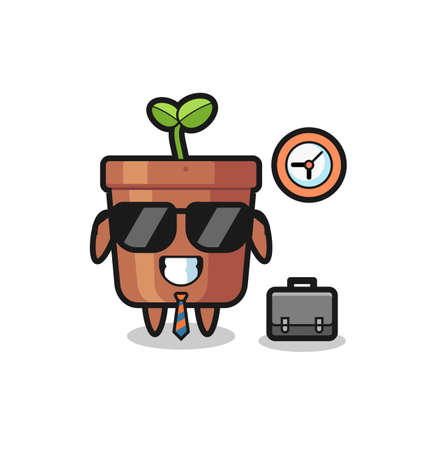 Cartoon mascot of plant pot as a businessman , cute style design for t shirt, sticker, logo elementのイラスト素材