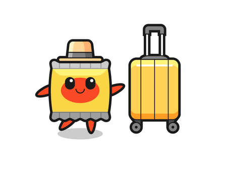 snack cartoon illustration with luggage on vacation , cute style design for t shirt, sticker, logo elementのイラスト素材