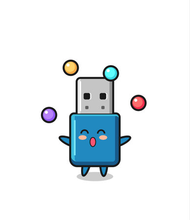 the flash drive usb circus cartoon juggling a ball , cute style design for t shirt, sticker, logo elementのイラスト素材