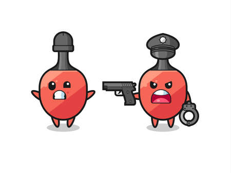 illustration of table tennis racket robber with hands up pose caught by police , cute style design for t shirt, sticker, logo elementのイラスト素材
