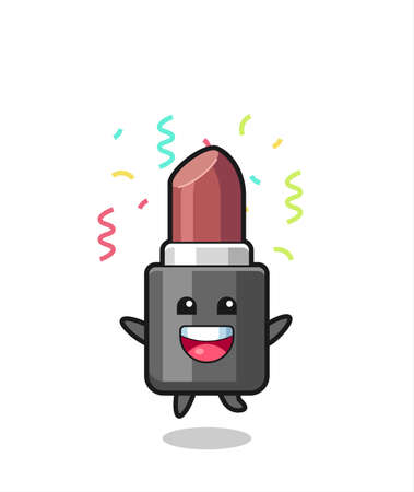 happy lipstick mascot jumping for congratulation with colour confetti , cute style design for t shirt, sticker, logo elementのイラスト素材