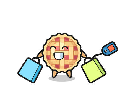 apple pie mascot cartoon holding a shopping bag , cute style design for t shirt, sticker, logo elementのイラスト素材