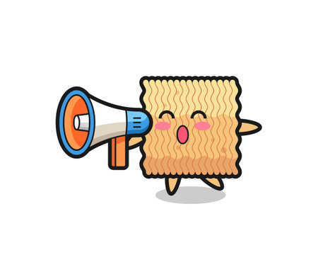 raw instant noodle character illustration holding a megaphone , cute style design for t shirt, sticker, logo elementのイラスト素材