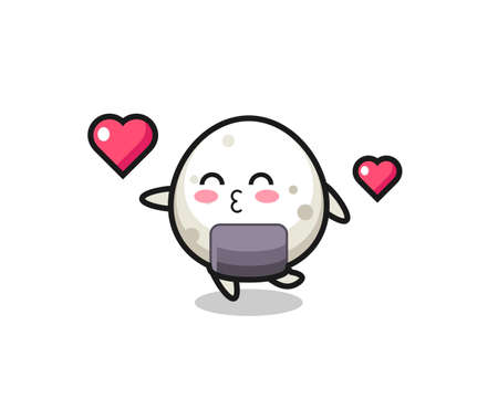onigiri character cartoon with kissing gesture , cute style design for t shirt, sticker, logo elementのイラスト素材