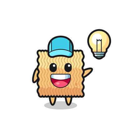 raw instant noodle character cartoon getting the idea , cute style design for t shirt, sticker, logo elementのイラスト素材