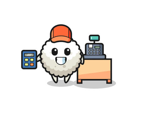 Illustration of rice ball character as a cashier , cute style design for t shirt, sticker, logo elementのイラスト素材
