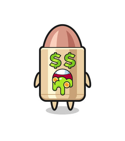 bullet character with an expression of crazy about money , cute style design for t shirt, sticker, logo elementのイラスト素材