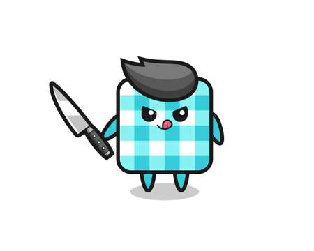 cute checkered tablecloth mascot as a psychopath holding a knife , cute style design for t shirt, sticker, logo elementのイラスト素材
