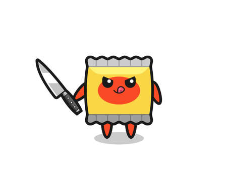 cute snack mascot as a psychopath holding a knife , cute style design for t shirt, sticker, logo elementのイラスト素材