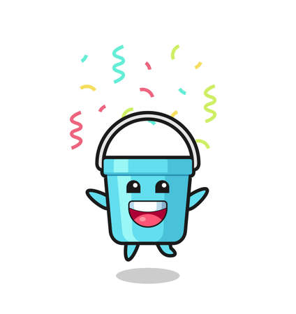 happy plastic bucket mascot jumping for congratulation with colour confetti , cute style design for t shirt, sticker, logo elementのイラスト素材