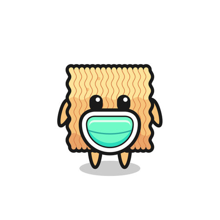 cute raw instant noodle cartoon wearing a mask , cute style design for t shirt, sticker, logo elementのイラスト素材