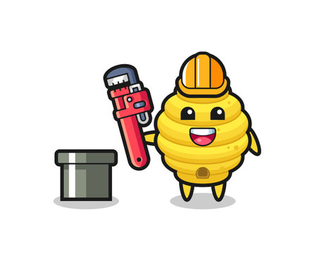 Character Illustration of bee hive as a plumber , cute designのイラスト素材