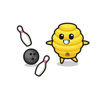 Character cartoon of bee hive is playing bowling , cute designのイラスト素材