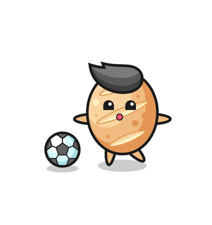Illustration of french bread cartoon is playing soccer , cute designのイラスト素材