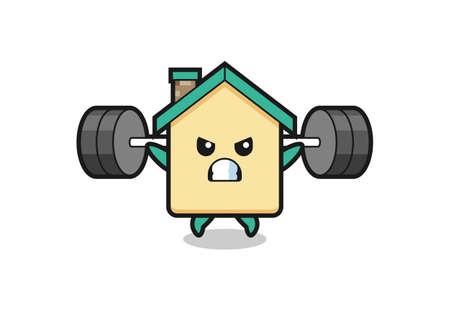 house mascot cartoon with a barbell , cute designのイラスト素材