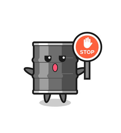 oil drum character illustration holding a stop sign , cute designのイラスト素材