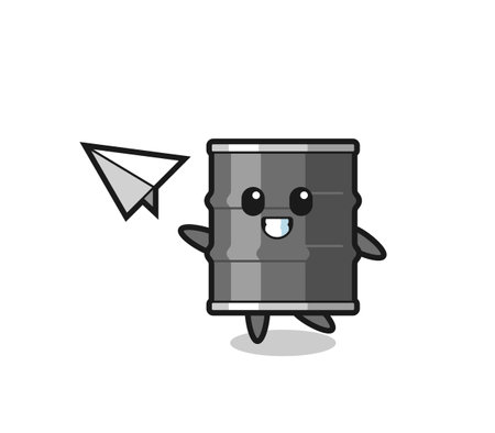 oil drum cartoon character throwing paper airplane , cute designのイラスト素材