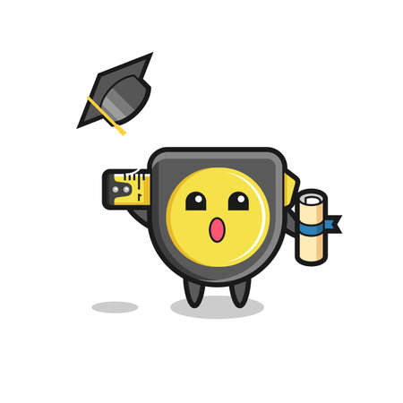Illustration of tape measure cartoon throwing the hat at graduation , cute designのイラスト素材