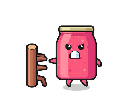 strawberry jam cartoon illustration as a karate fighter , cute designのイラスト素材