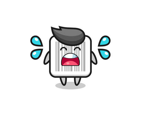 barcode cartoon illustration with crying gesture , cute designのイラスト素材