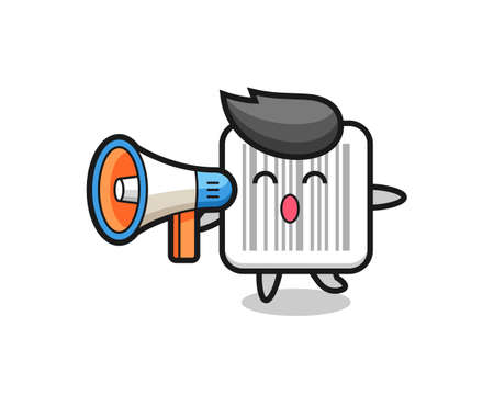 barcode character illustration holding a megaphone , cute designのイラスト素材