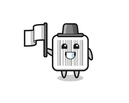 Cartoon character of barcode holding a flag , cute designのイラスト素材