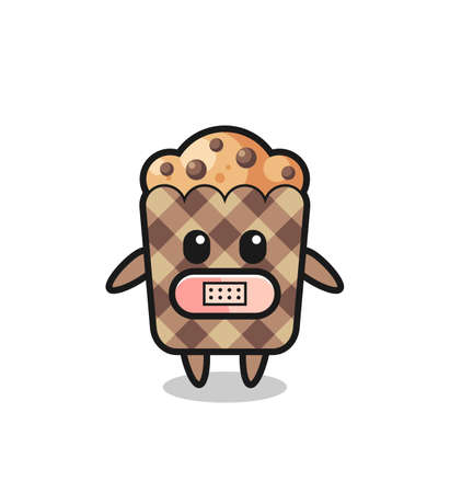 Cartoon Illustration of muffin with tape on mouth , cute designのイラスト素材