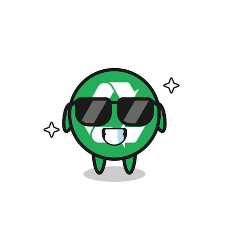 Cartoon mascot of recycling with cool gesture , cute designのイラスト素材