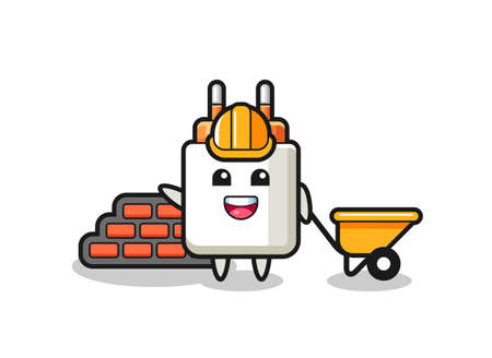 Cartoon character of power adapter as a builder , cute designのイラスト素材