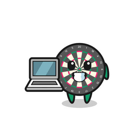 Mascot Illustration of dart board with a laptop , cute designのイラスト素材