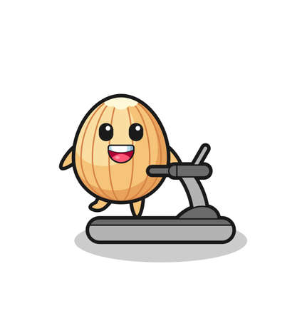 almond cartoon character walking on the treadmill , cute designのイラスト素材